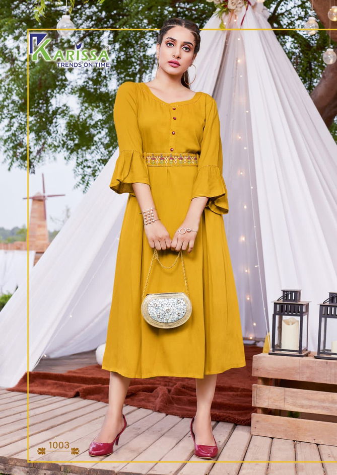 Karissa Kesariya  Stylish Fancy Wear Wholesale Kurti Collection